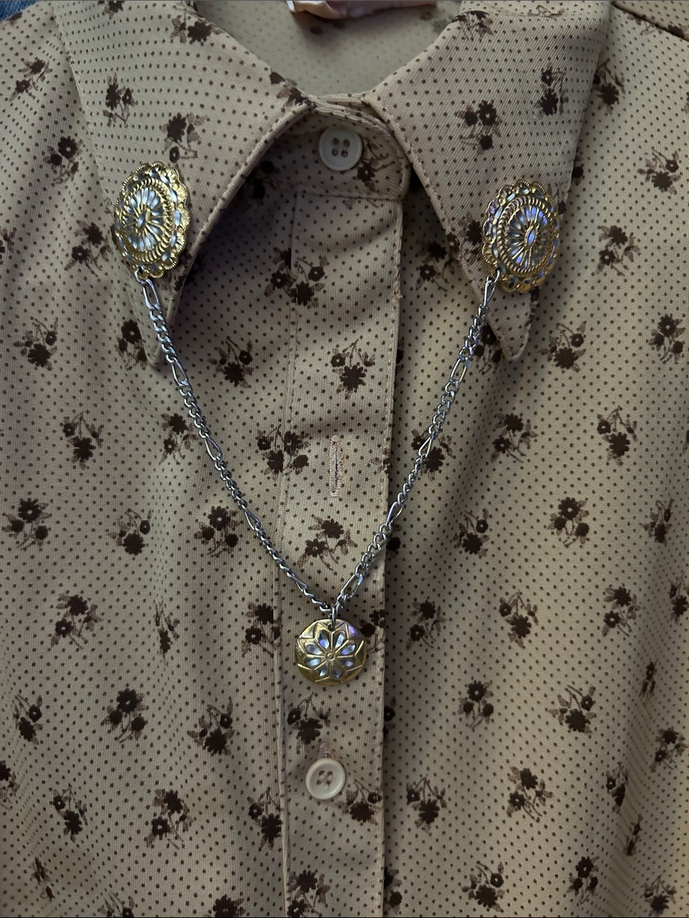 Vintage western collar guard or sweater clip with chain. Blouse accent